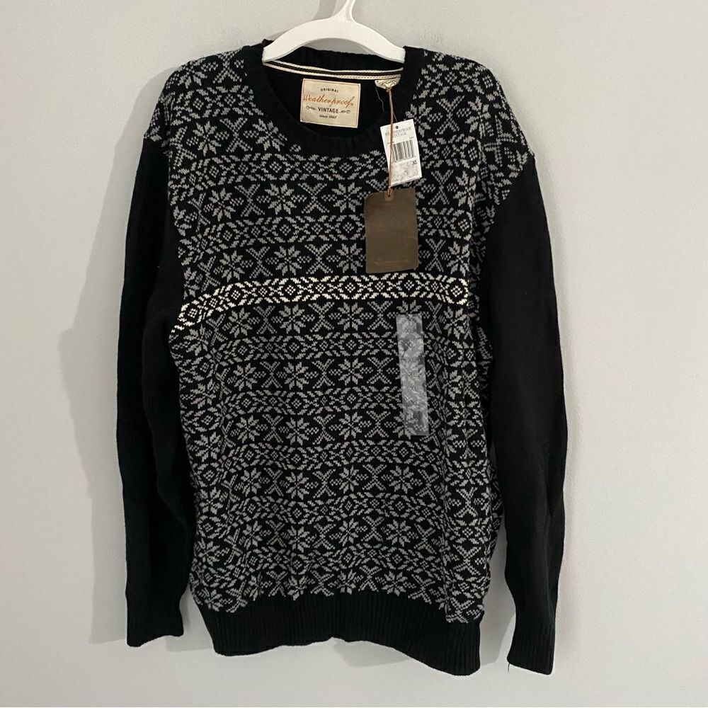 Weatherproof Vintage Men’s Crew Neck Long Sleeve Snow Flakes Printed Sweater XL